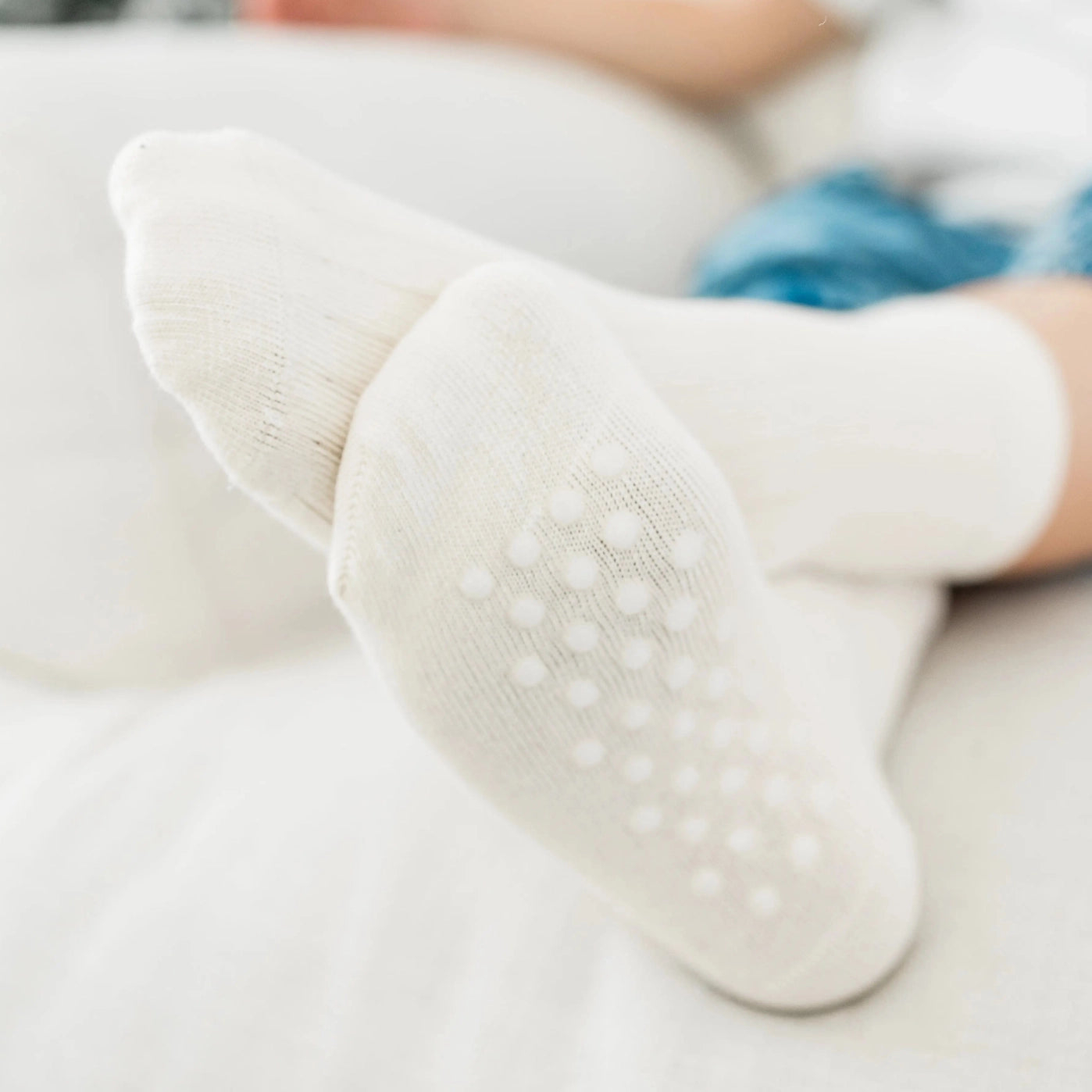 Ribbed Socks with Grips - Undyed Organic Cotton